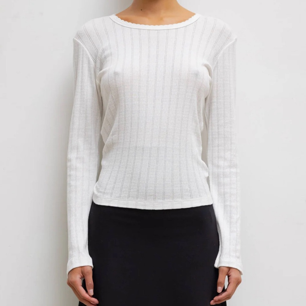 Leset long sleeve pointelle top